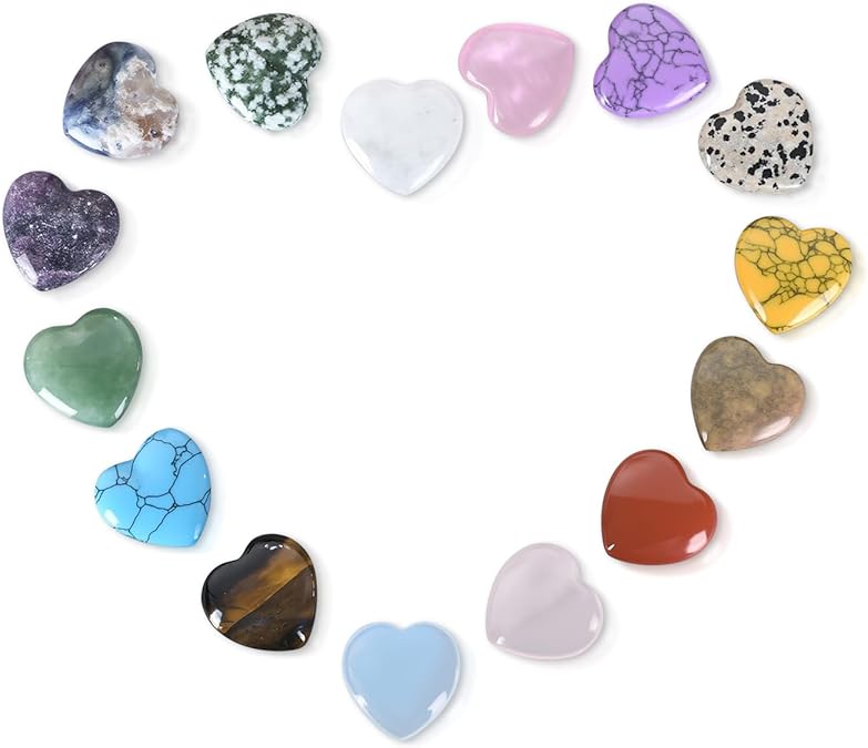 15 Pcs Mixed Color Heart Healing Crystals