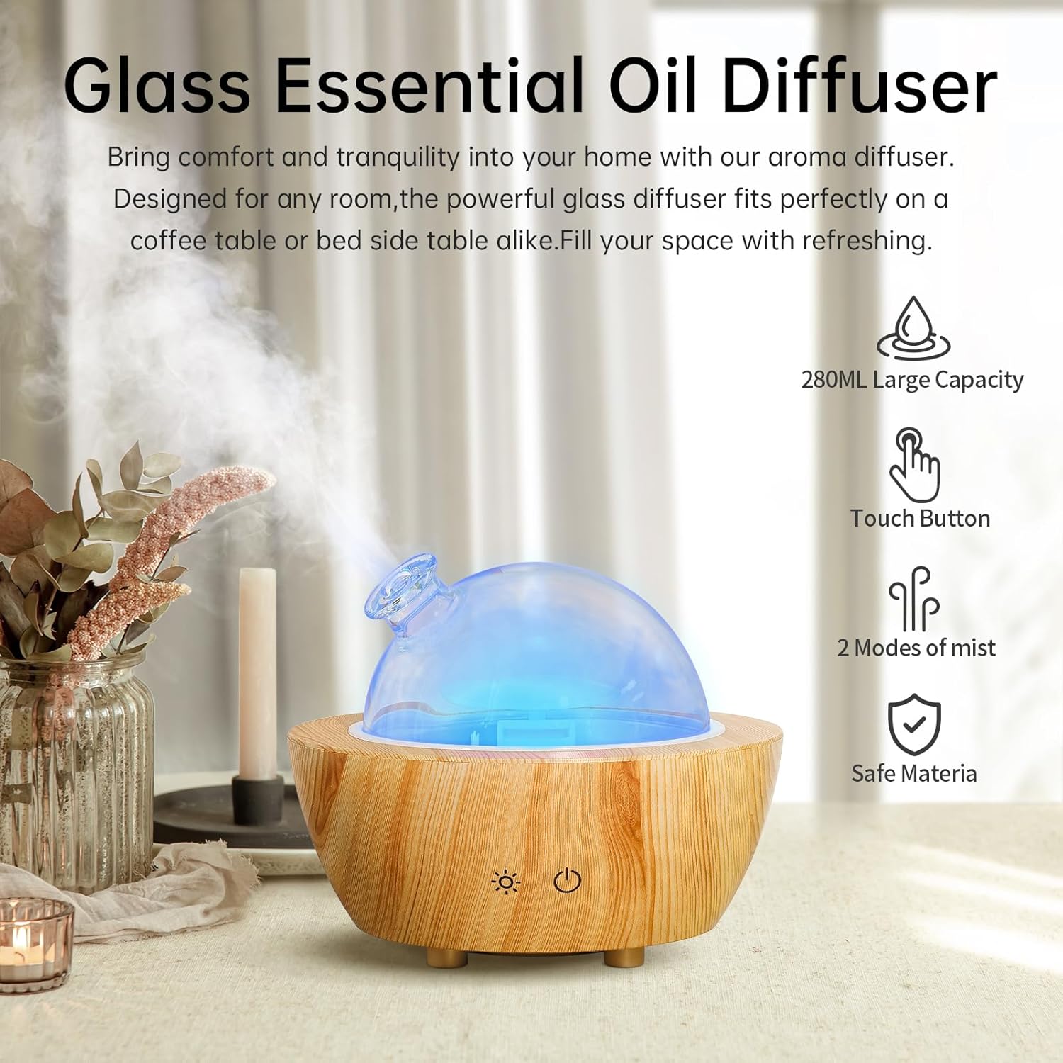 Glass Essential Oil Diffuser Wood Grain Base